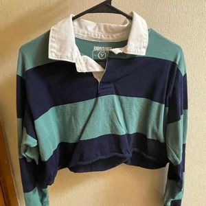 American Eagle Cropped Striped Long Sleeve Polo Shirt